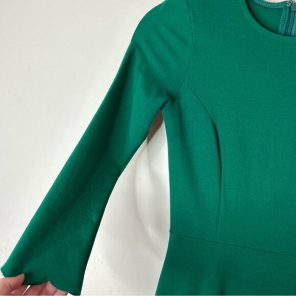 LULU's Cumulonimbus Clouds Magenta Skater Dress Green Ponte Scalloped hem XS - Picture 7 of 16